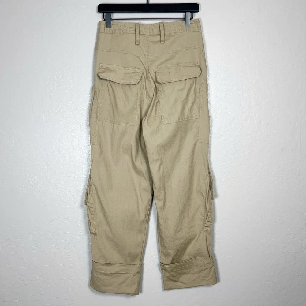ZARA Women’s Size XS Khaki Linen ZW Collection Multi Pocketed Cargo Utility Pant